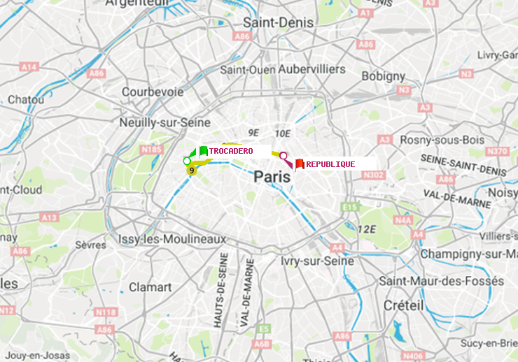 plan itinéraire ratp de Trocadéro à République