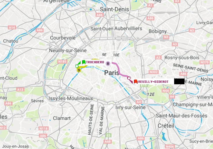 plan itinéraire ratp de Trocadéro à Reuilly-Diderot