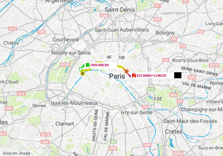 plan itinéraire ratp de Trocadéro à Richard-Lenoir