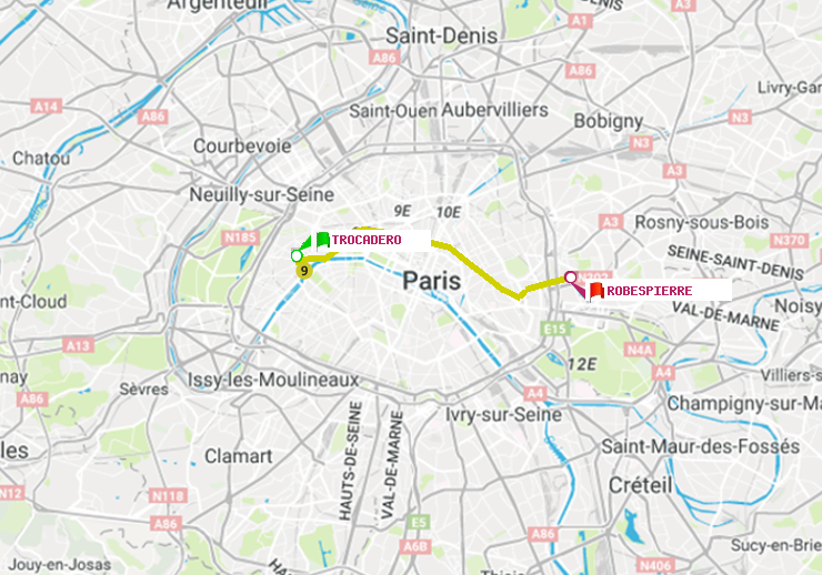 plan itinéraire ratp de Trocadéro à Robespierre