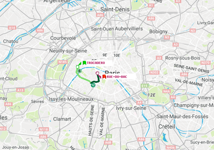 plan itinéraire ratp de Trocadéro à Rue du Bac