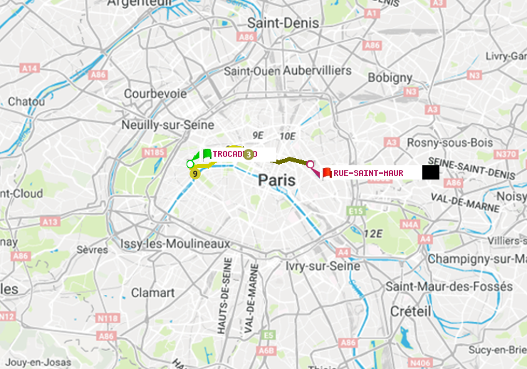 plan itinéraire ratp de Trocadéro à Rue Saint-Maur