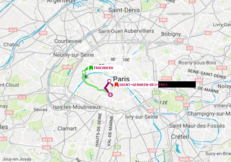 plan itinéraire ratp de Trocadéro à Saint-Germain des Prés