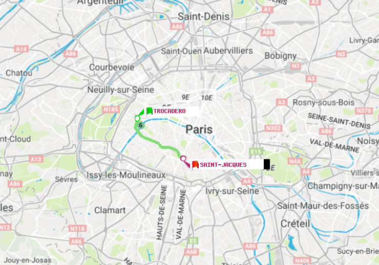 plan itinéraire ratp de Trocadéro à Saint-Jacques