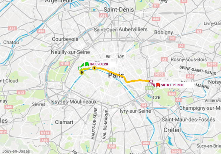 plan itinéraire ratp de Trocadéro à Saint-Mandé