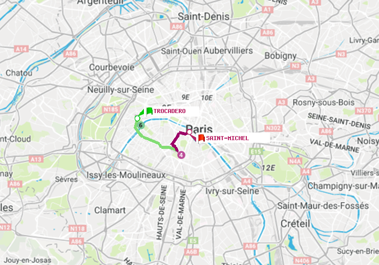 plan itinéraire ratp de Trocadéro à Saint-Michel