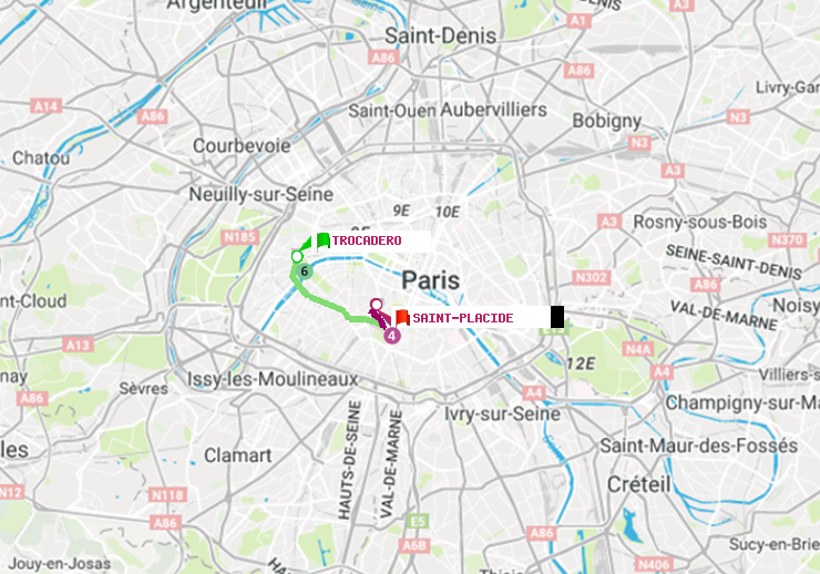 plan itinéraire ratp de Trocadéro à Saint-Placide