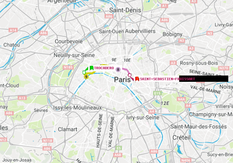 plan itinéraire ratp de Trocadéro à Saint-Sébastien-Froissart