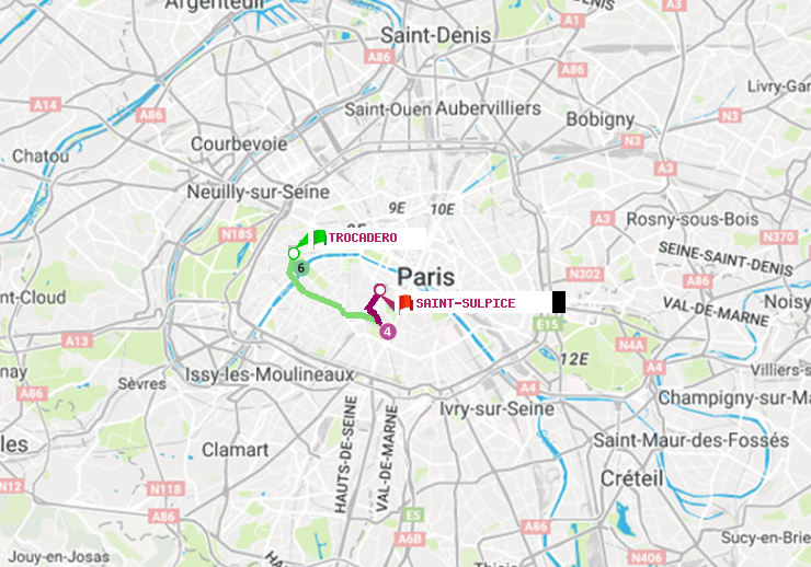 plan itinéraire ratp de Trocadéro à Saint-Sulpice