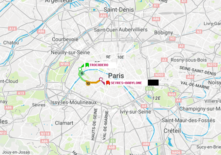 plan itinéraire ratp de Trocadéro à Sèvres-Babylone