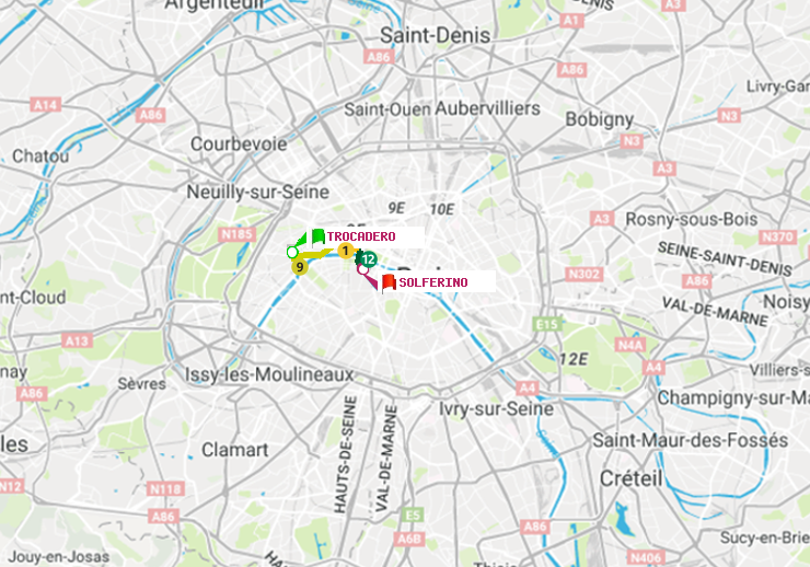 plan itinéraire ratp de Trocadéro à Solférino