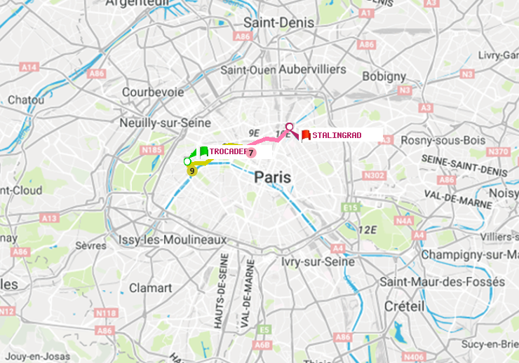plan itinéraire ratp de Trocadéro à Stalingrad