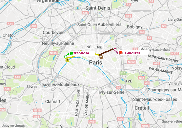 plan itinéraire ratp de Trocadéro à Telegraphe