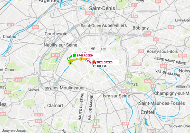 plan itinéraire ratp de Trocadéro à Tuileries