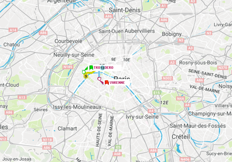 plan itinéraire ratp de Trocadéro à Varenne