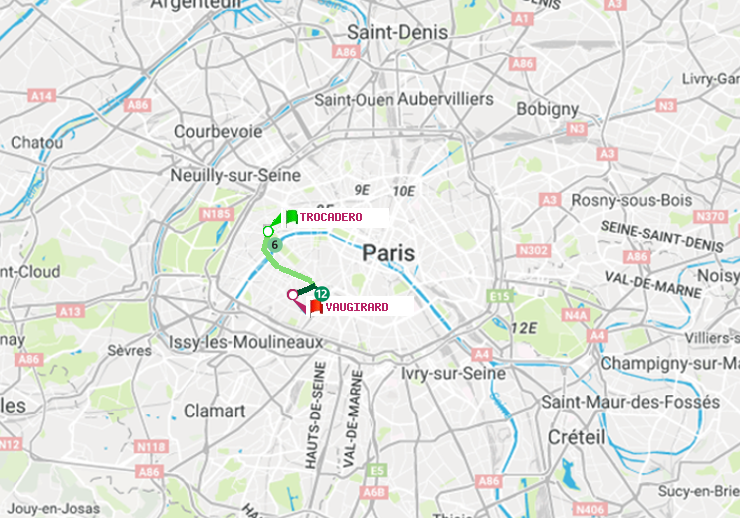plan itinéraire ratp de Trocadéro à Vaugirard (Adolphe Chérioux)