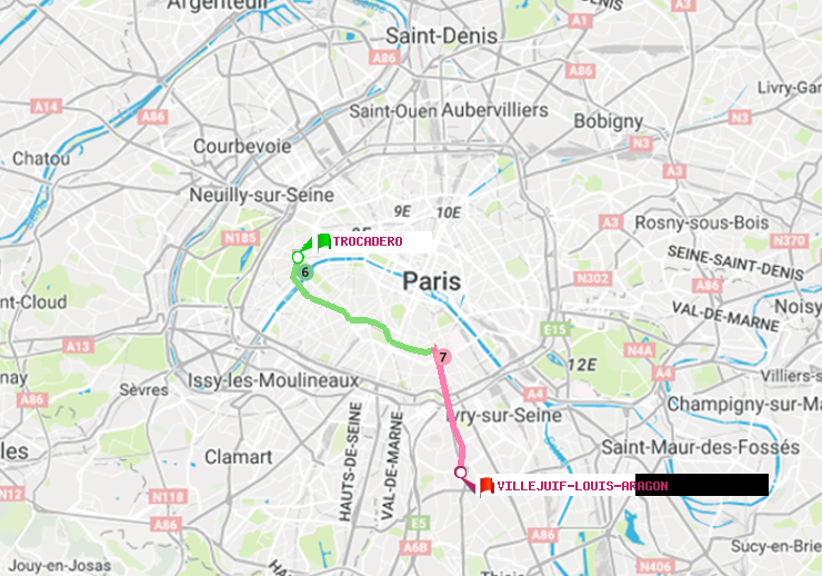 plan itinéraire ratp de Trocadéro à Villejuif-Louis Aragon