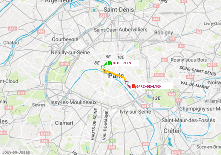 plan itinéraire ratp de Tuileries à Gare de Lyon
