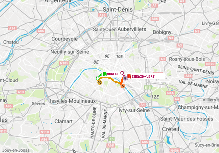 plan itinéraire ratp de Vaneau à Chemin Vert