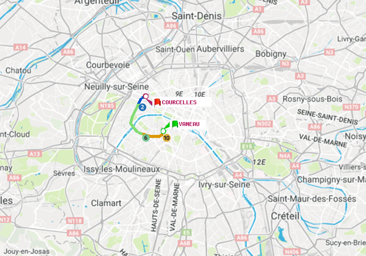 plan itinéraire ratp de Vaneau à Courcelles