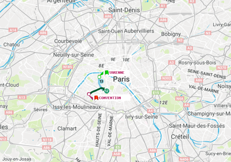 plan itinéraire ratp de Varenne à Convention
