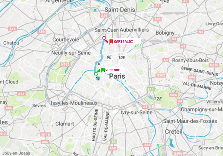 plan itinéraire ratp de Varenne à Garibaldi