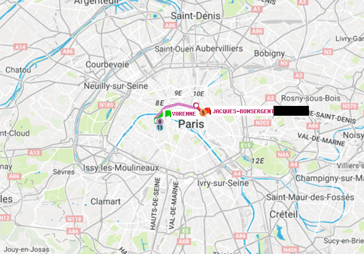 plan itinéraire ratp de Varenne à Jacques-Bonsergent