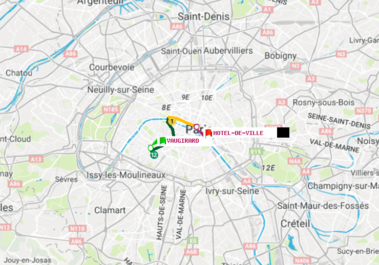 plan itinéraire ratp de Vaugirard (Adolphe Chérioux) à Hôtel de Ville