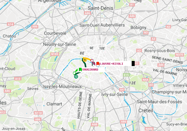plan itinéraire ratp de Vaugirard (Adolphe Chérioux) à Louvre-Rivoli