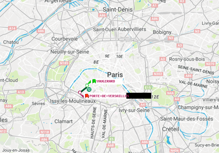plan itinéraire ratp de Vaugirard (Adolphe Chérioux) à Porte de Versailles