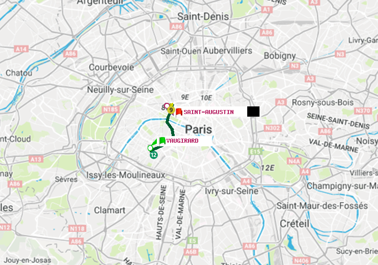 plan itinéraire ratp de Vaugirard (Adolphe Chérioux) à Saint-Augustin