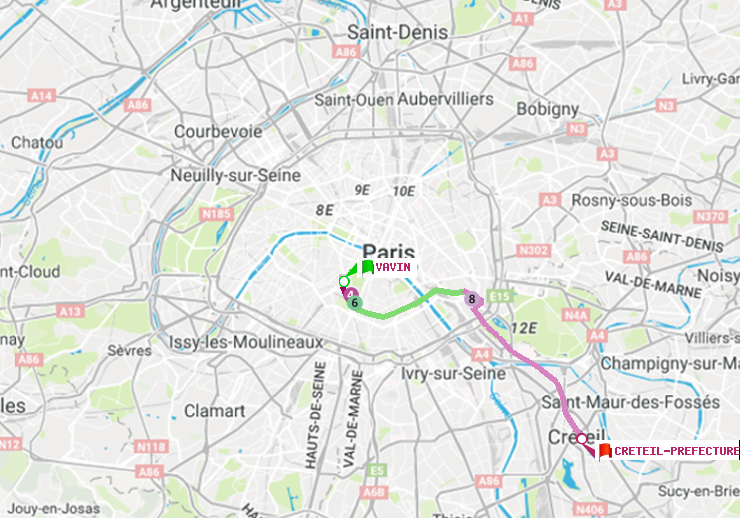plan itinéraire ratp de Vavin à Créteil-Préfecture (Hôtel de Ville)