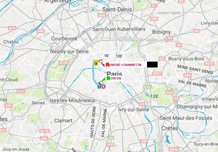 plan itinéraire ratp de Vavin à Havre-Caumartin