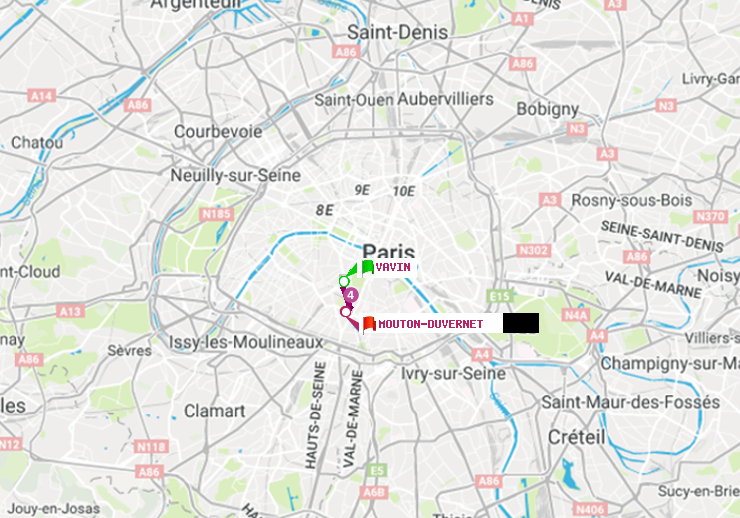 plan itinéraire ratp de Vavin à Mouton-Duvernet