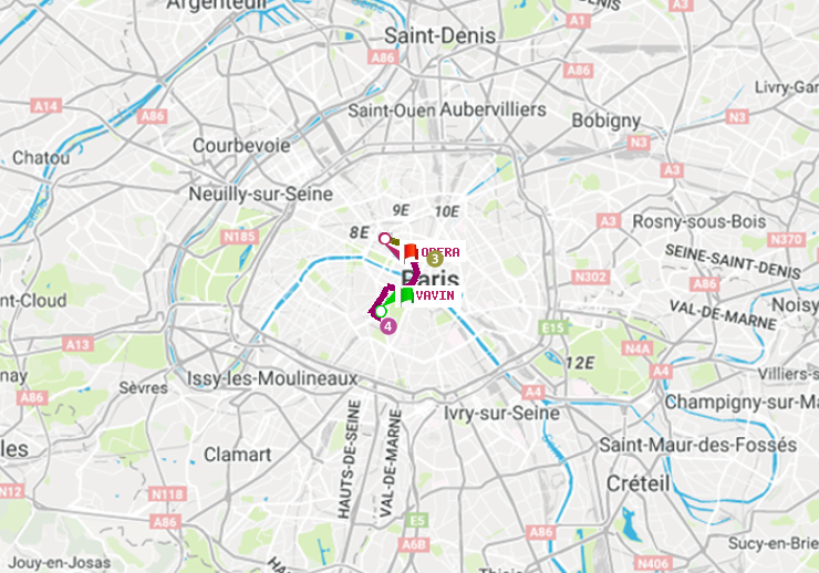 plan itinéraire ratp de Vavin à Opéra