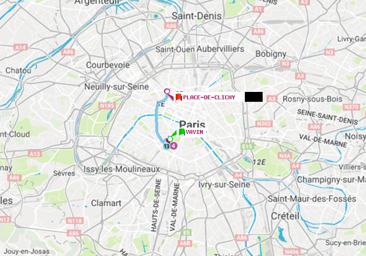 plan itinéraire ratp de Vavin à Place de Clichy