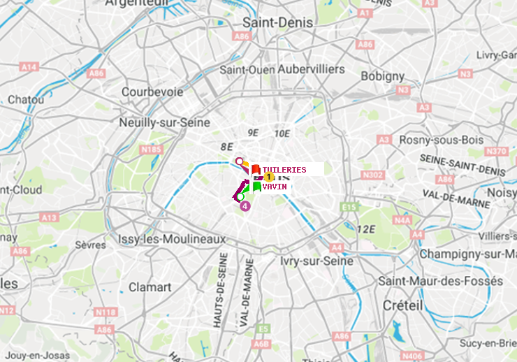 plan itinéraire ratp de Vavin à Tuileries