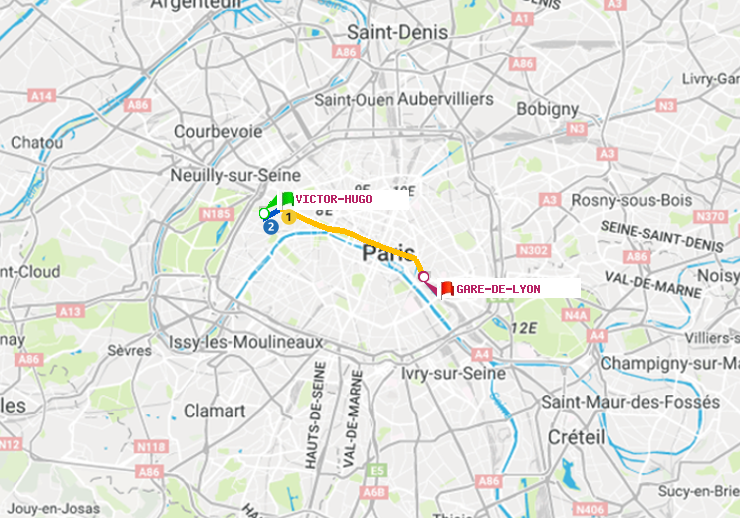 plan itinéraire ratp de Victor Hugo à Gare de Lyon