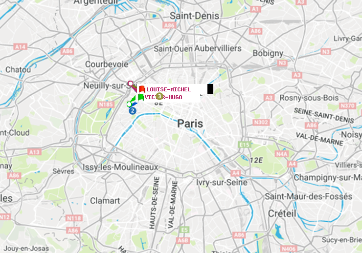 plan itinéraire ratp de Victor Hugo à Louise Michel