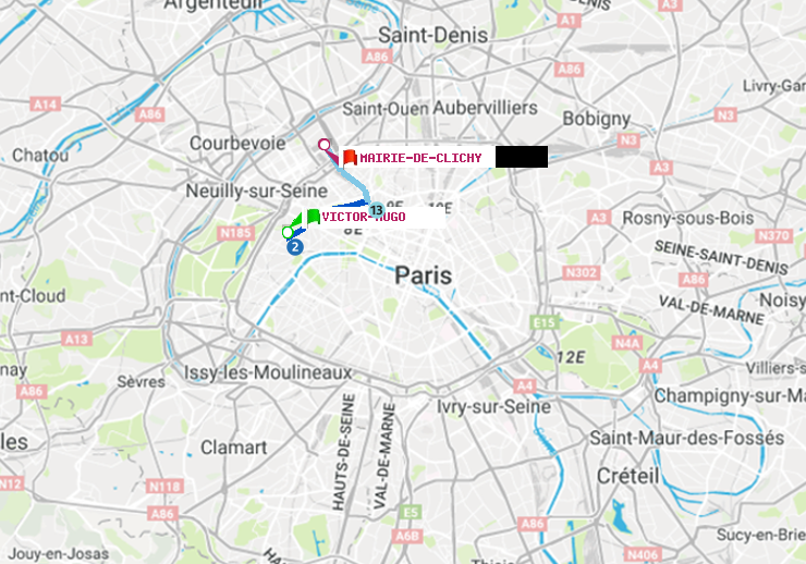 plan itinéraire ratp de Victor Hugo à Mairie de Clichy