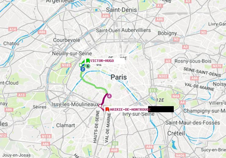 plan itinéraire ratp de Victor Hugo à Mairie de Montrouge