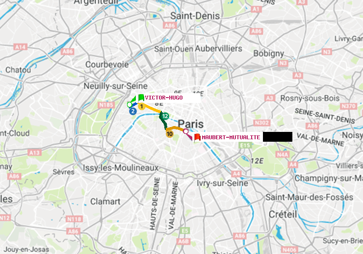 plan itinéraire ratp de Victor Hugo à Maubert-Mutualité