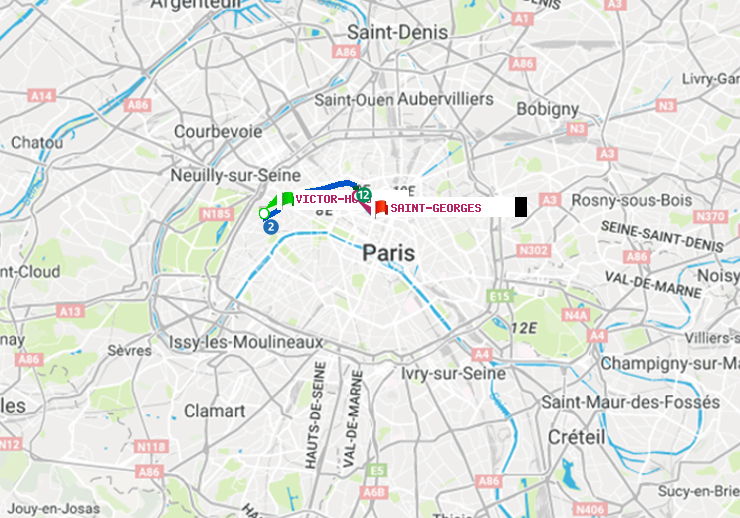 plan itinéraire ratp de Victor Hugo à Saint-Georges