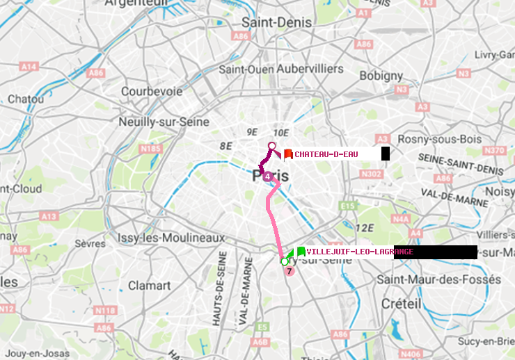 plan itinéraire ratp de Villejuif-Léo Lagrange à Château d
