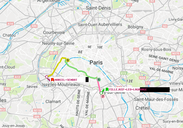 plan itinéraire ratp de Villejuif-Léo Lagrange à Marcel Sembat