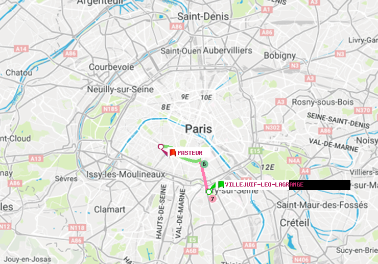 plan itinéraire ratp de Villejuif-Léo Lagrange à Pasteur