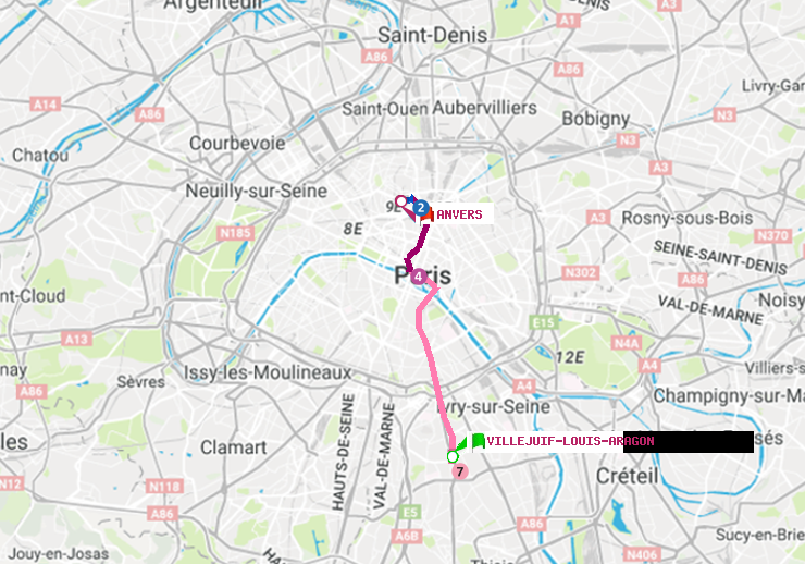 plan itinéraire ratp de Villejuif-Louis Aragon à Anvers