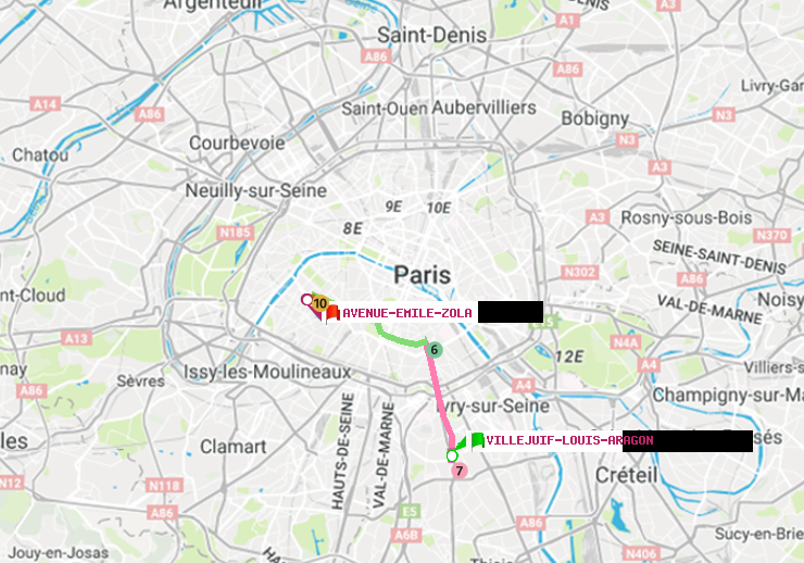 plan itinéraire ratp de Villejuif-Louis Aragon à Avenue Emile-Zola