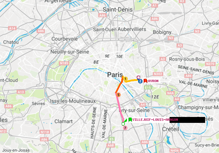 plan itinéraire ratp de Villejuif-Louis Aragon à Avron