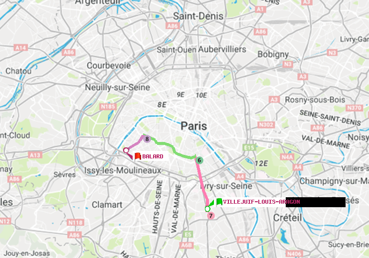 plan itinéraire ratp de Villejuif-Louis Aragon à Balard